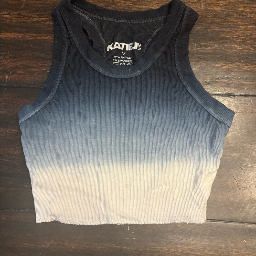 Katie J NYC Navy and White Ombre Crop Top -M